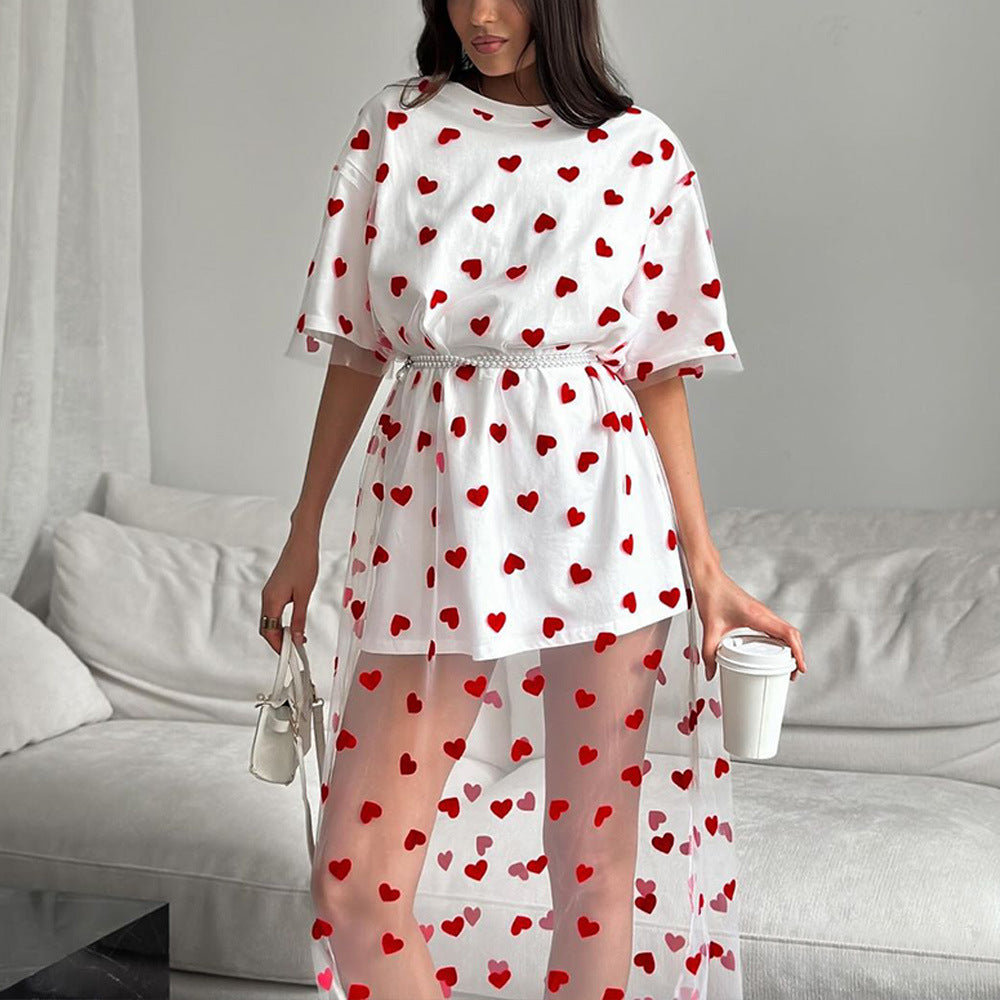 Robe tunique moderne pour femmes avec motif en cœur et couche transparente Chic und Stil