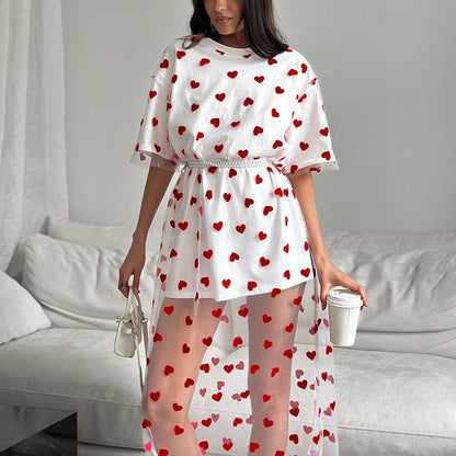 Robe tunique moderne pour femmes avec motif en cœur et couche transparente Chic und Stil
