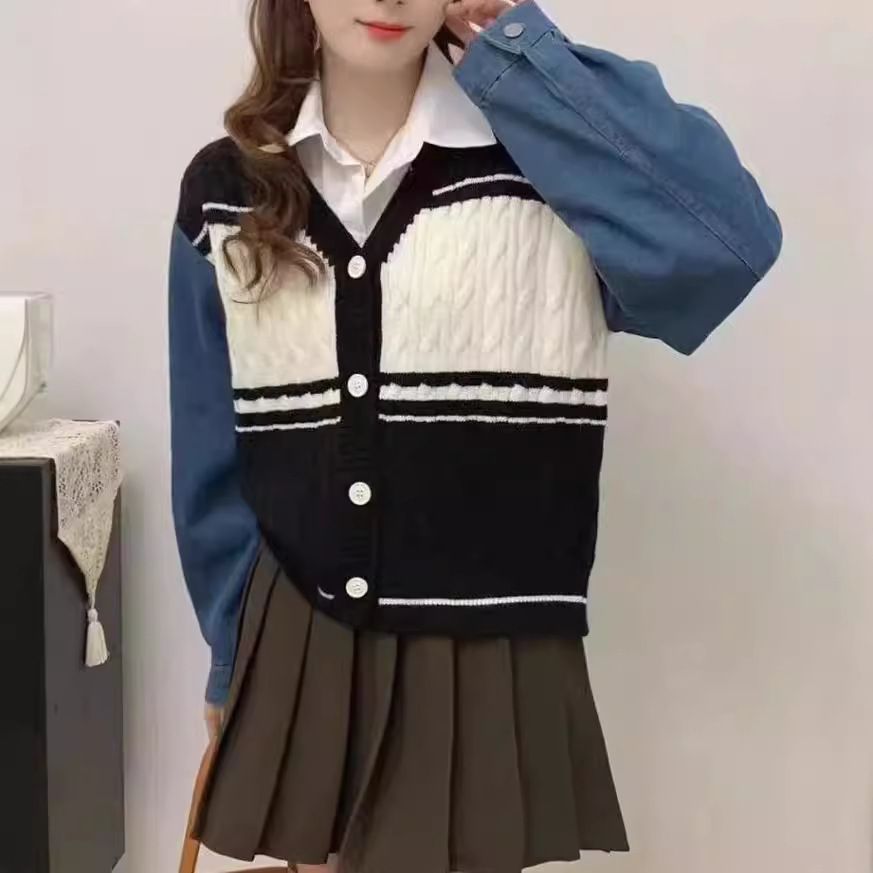 Cardigan de mode femme avec manches en denim Chic & Stil