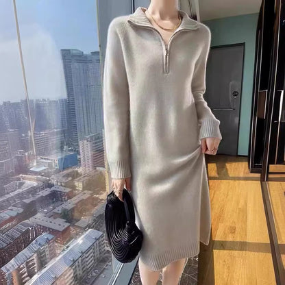 Robe en tricot élégante pour femmes avec col haut et fermeture éclair Chic und Stil