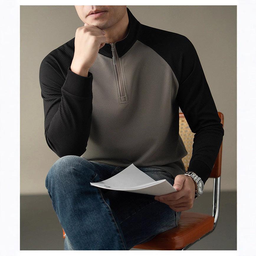 Functional long-sleeved shirt for men with a stand collar and innovative zip opening Chic and Style