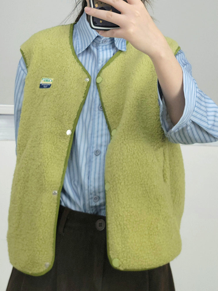 Dames Douce et décontractée gilet en teddy avec poches latérales Chic und Stil