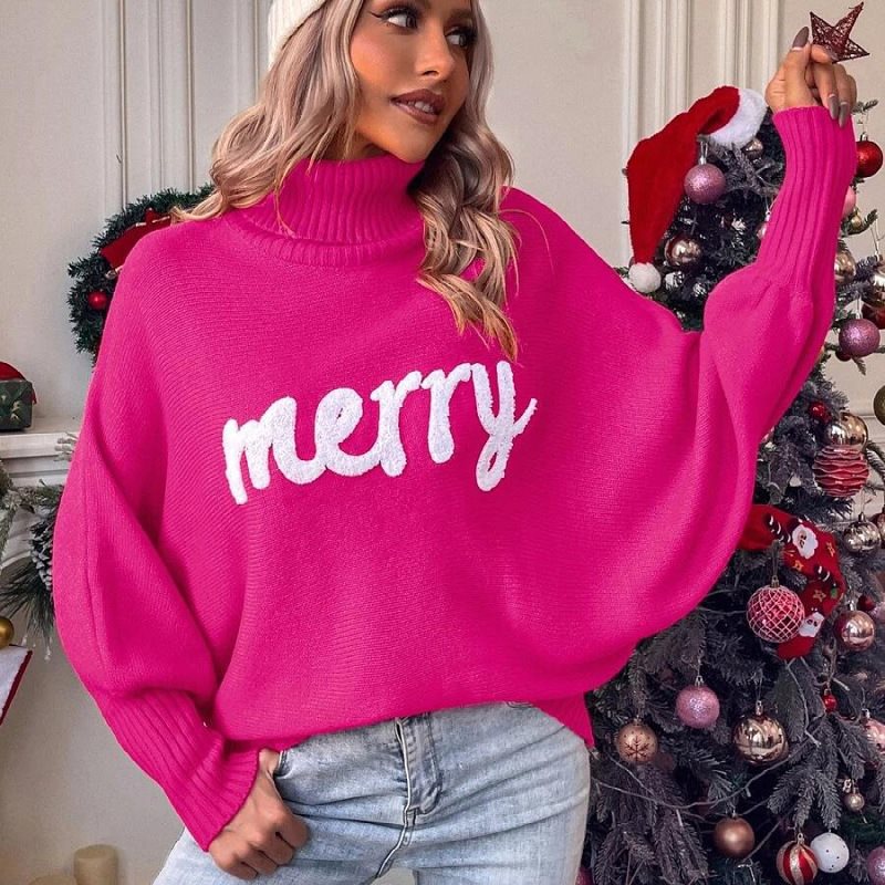 Pull à col roulé surdimensionné pour femmes avec inscription festive Chic und Stil