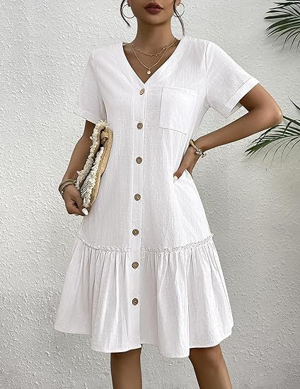 Robe décontractée pour femmes avec fermeture à boutons et volants Chic und Stil