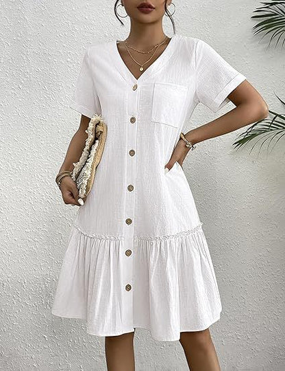 Robe décontractée pour femmes avec fermeture à boutons et volants Chic und Stil