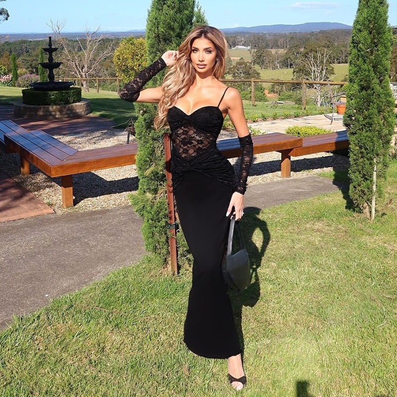 Robes de cocktail élégantes en dentelle pour femmes avec une coupe cintrée et des manches longues Chic und Stil