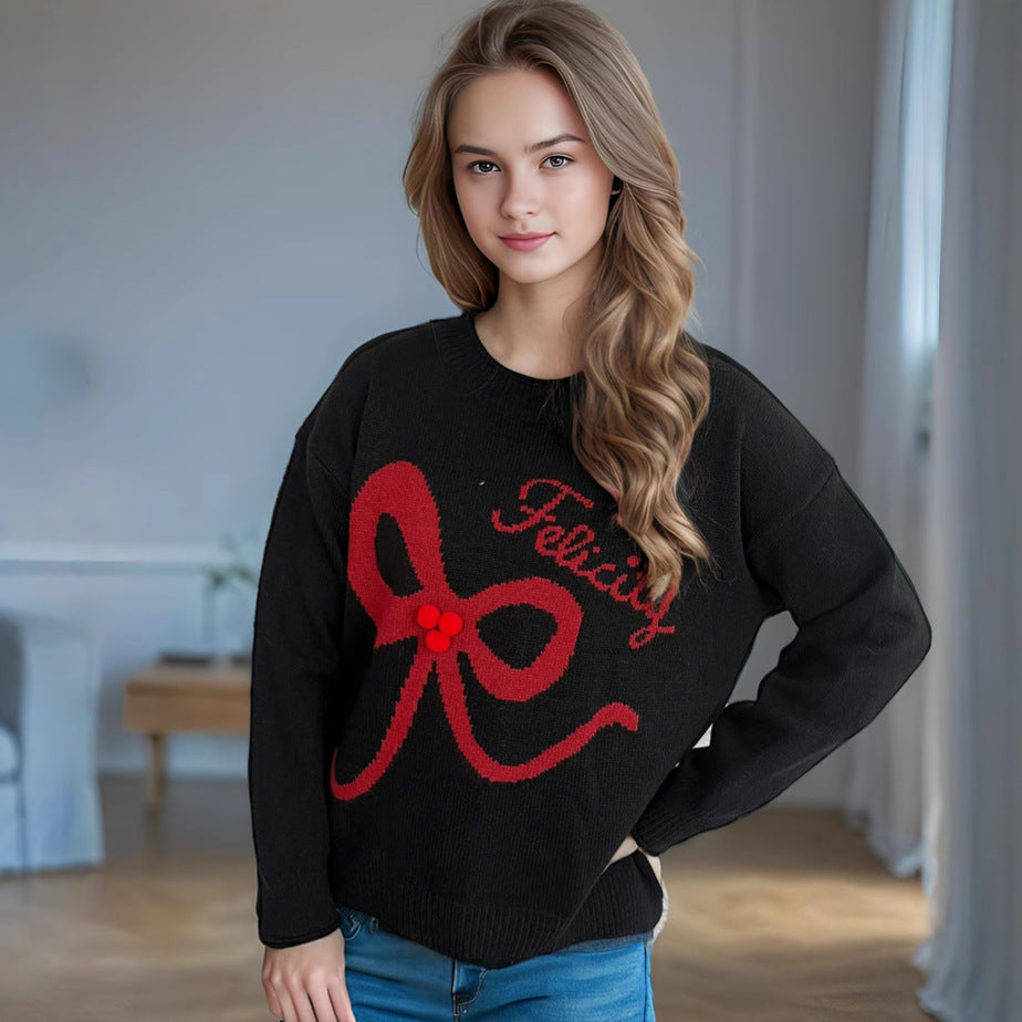 Pull femme en laine douce avec application de nœud au design ludique Chic und Stil