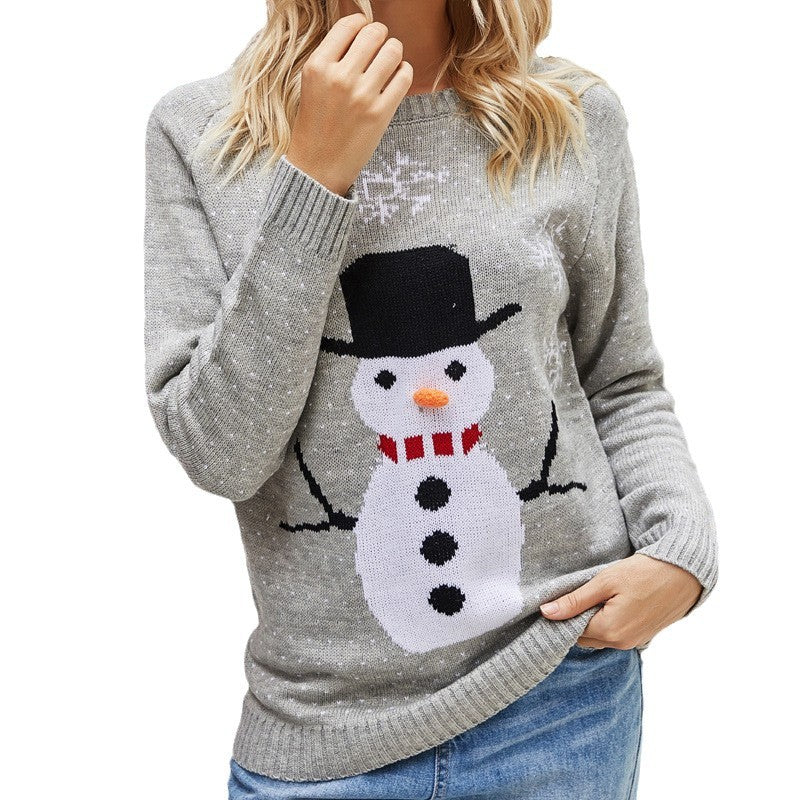 Pull en tricot de Noël pour femmes avec motif de bonhomme de neige vivant et design festif Chic und Stil
