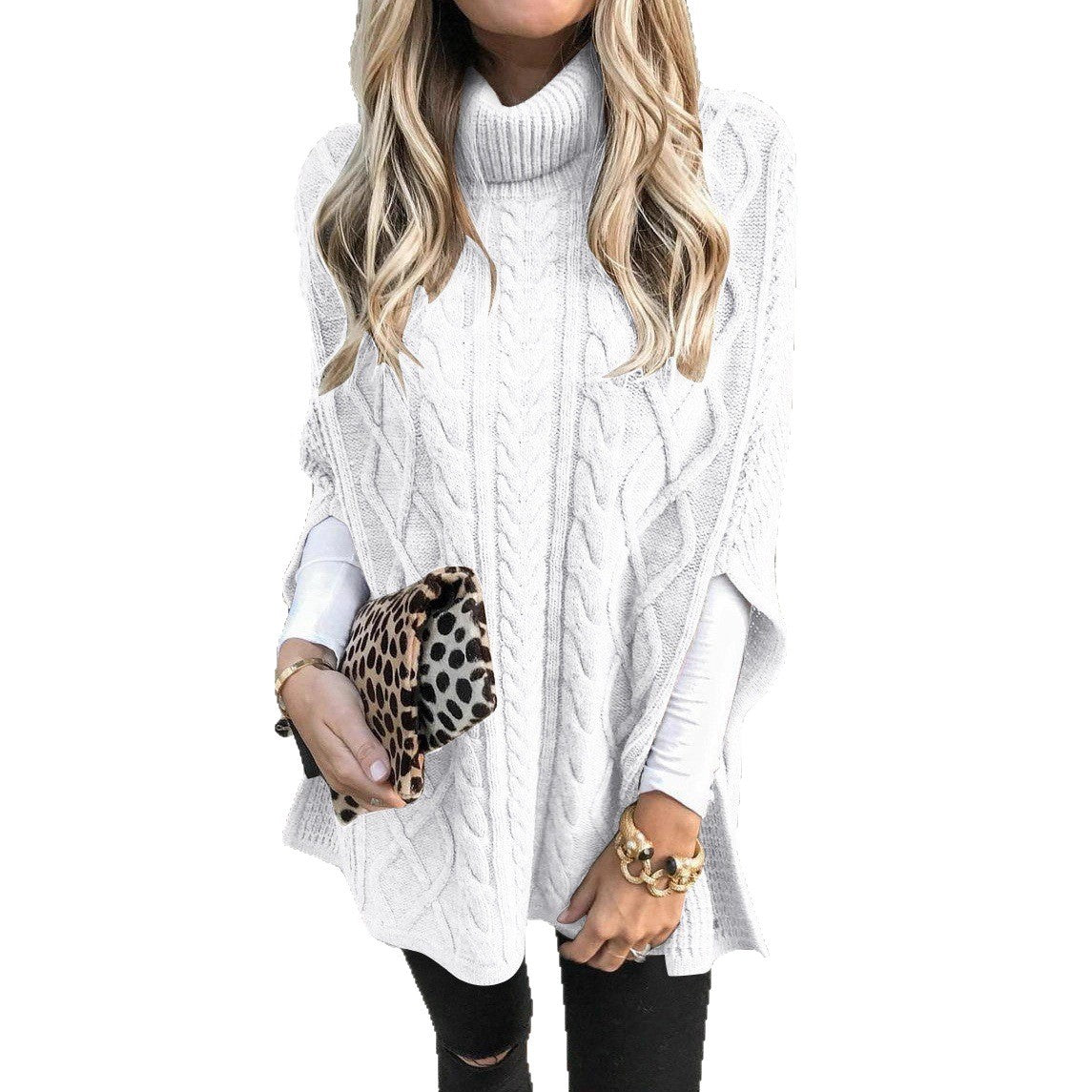 Pull poncho pour femmes avec col montant et motif classique en cable Chic und Stil