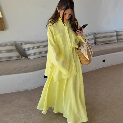 Robe maxi pour dames avec coupe ample et col de chemise décontracté Chic und Stil