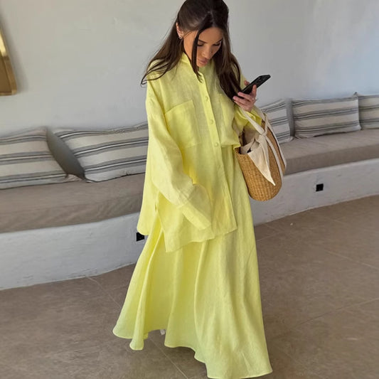 Robe maxi pour dames avec coupe ample et col de chemise décontracté Chic und Stil