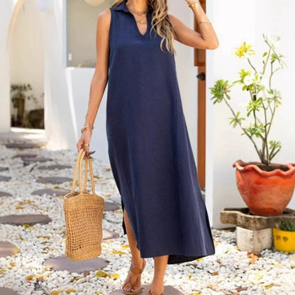 Robe maxi décontractée pour femmes avec fentes latérales et col Chic und Stil