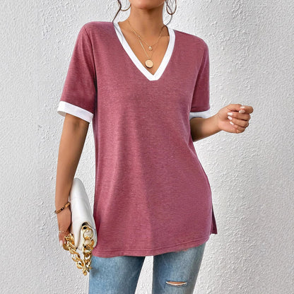 T-shirt pour femmes à décolleté en V avec des accents tendance et une coupe confortable Chic und Stil