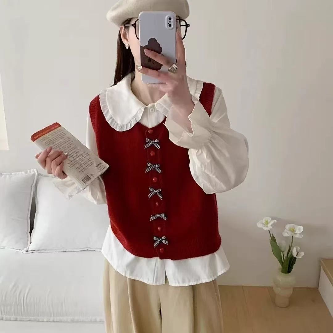 Pull en tricot tendance pour femmes avec grand col et nœuds décoratifs Chic und Stil