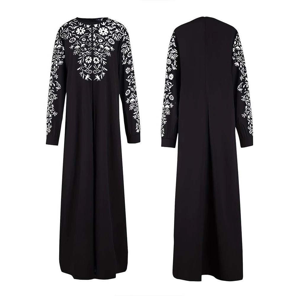 Robe maxi femme avec broderie artistique et élégants manches longues Chic und Stil