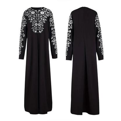 Robe maxi femme avec broderie artistique et élégants manches longues Chic und Stil