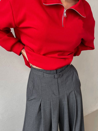 Chic and Style Women's Fleece Sporty Pull with Short Zipper