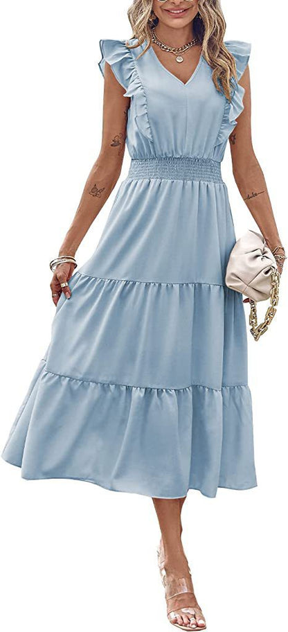 Robe maxi pour femmes avec détails en volants et taille élastique Chic und Stil