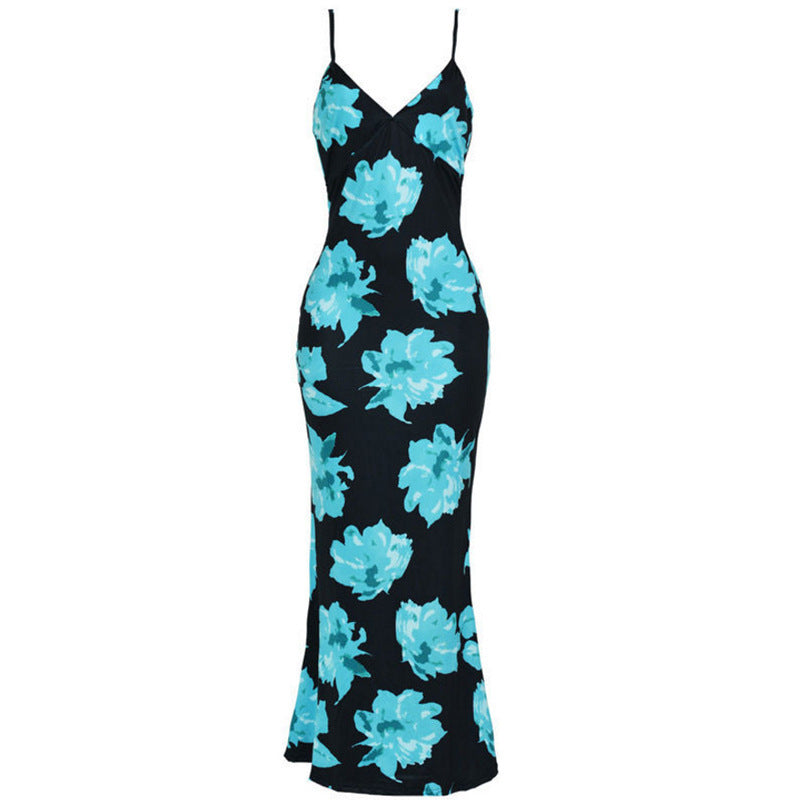 Robe maxi élégante pour femmes avec imprimé floral et bretelles fines Chic und Stil