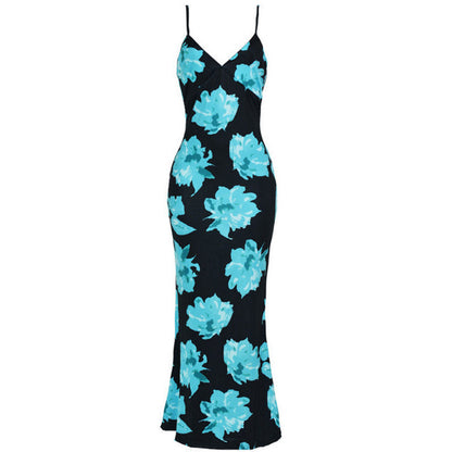 Robe maxi élégante pour femmes avec imprimé floral et bretelles fines Chic und Stil