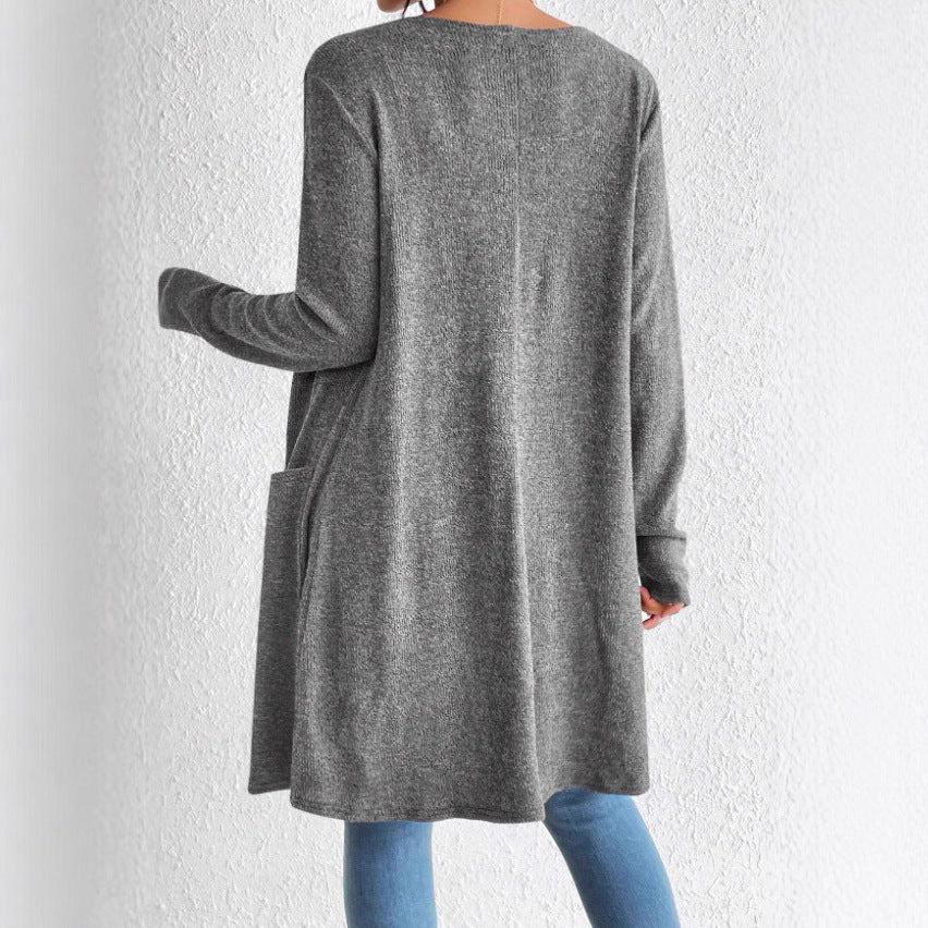 Ladies Long Knitted Cardigan with Practical Pockets Chic and Style