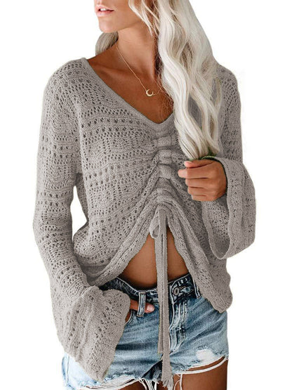 Femme pull à col V tendance avec fronces Chic und Stil