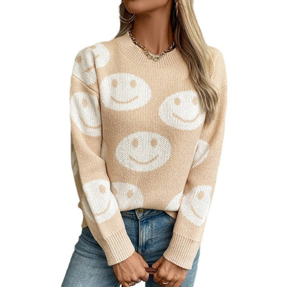 Pull décontracté pour femmes avec un motif de smiley joyeux Chic und Stil