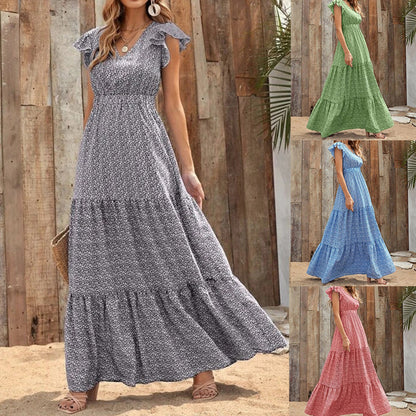 Robe maxi femme avec volant et décolleté en V Chic und Stil