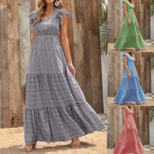 Robe maxi femme avec volant et décolleté en V Chic und Stil