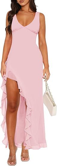Robe maxi femme avec ourlet asymétrique et détails de volants Chic und Stil