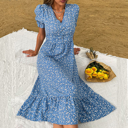 Robe portefeuille florale pour femmes avec volants Chic und Stil