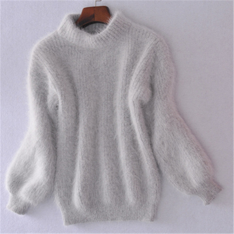 Pull en mohair pour femmes avec col roulé, manches bouffantes et design texturé Chic und Stil