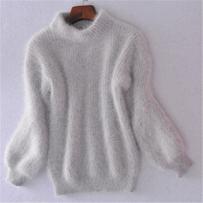 Pull en mohair pour femmes avec col roulé, manches bouffantes et design texturé Chic und Stil