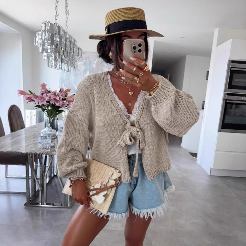 Dames gilet décontracté en tricot avec fermeture à nouer et manches larges Chic und Stil