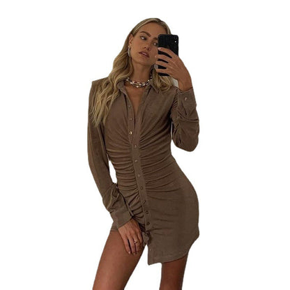 Robe chemise mi-longue pour femmes avec patte de boutonnage et fronces Chic und Stil