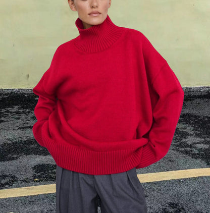 Pull en tricot pour femmes avec col haut et coupe large Chic und Stil