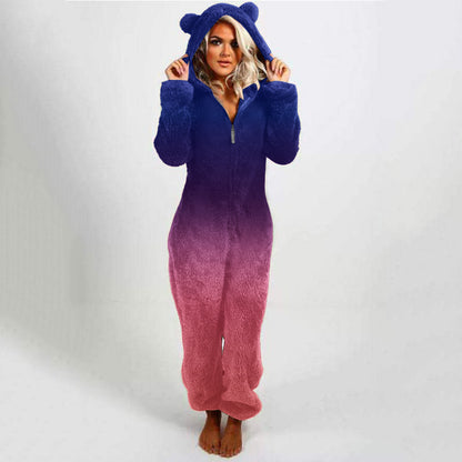 Women's fleece jumpsuit with hood and Chic und Stil gradient design