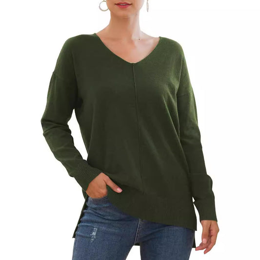 Pull élégant femmes à décolleté en V avec ourlet asymétrique Chic und Stil