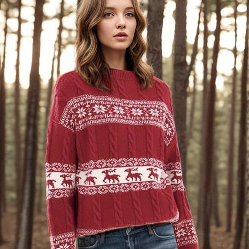 Dames gros tricot pull avec design de renne festif Chic und Stil