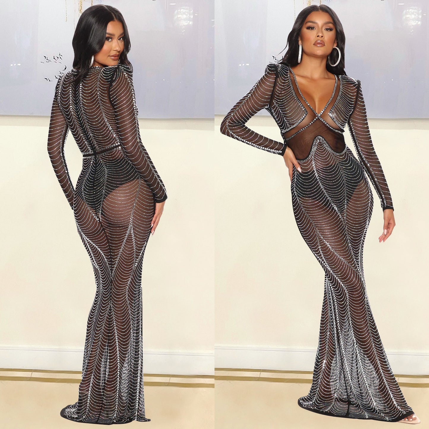 Women's Chic and Stylish Shiny Mesh Maxi Dress