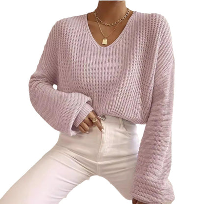 Pull V dames avec des manches larges et un motif tricot structuré Chic und Stil