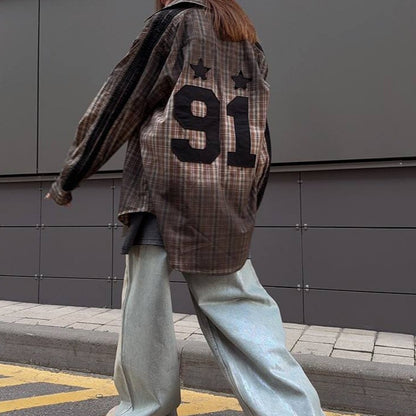 Dames décontractée à carreaux oversize chemise veste Chic und Stil