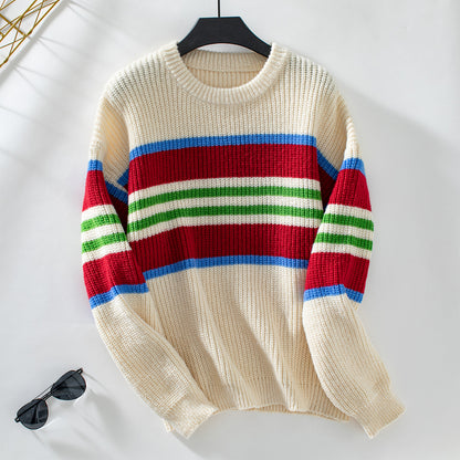 Pull en tricot décontracté pour femmes avec des rayures colorées et un col rond Chic und Stil