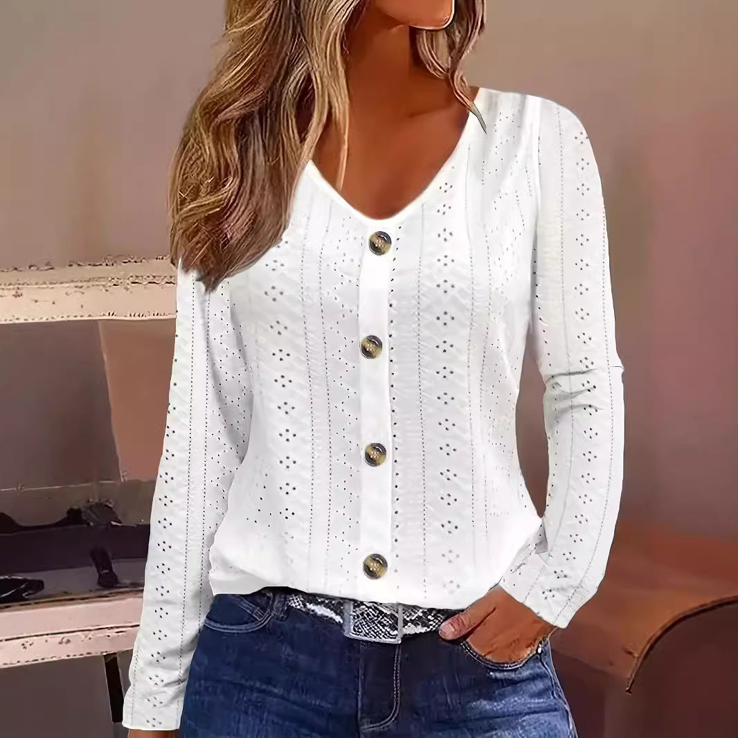 Chemisier à manches longues finement structuré pour femmes avec boutons élégants Chic und Stil