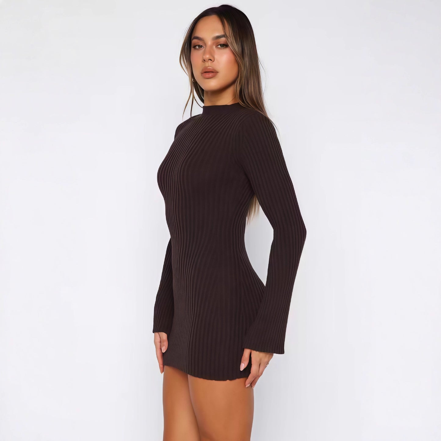 Robe en tricot pour femmes avec des manches longues et un motif à côtes Chic und Stil