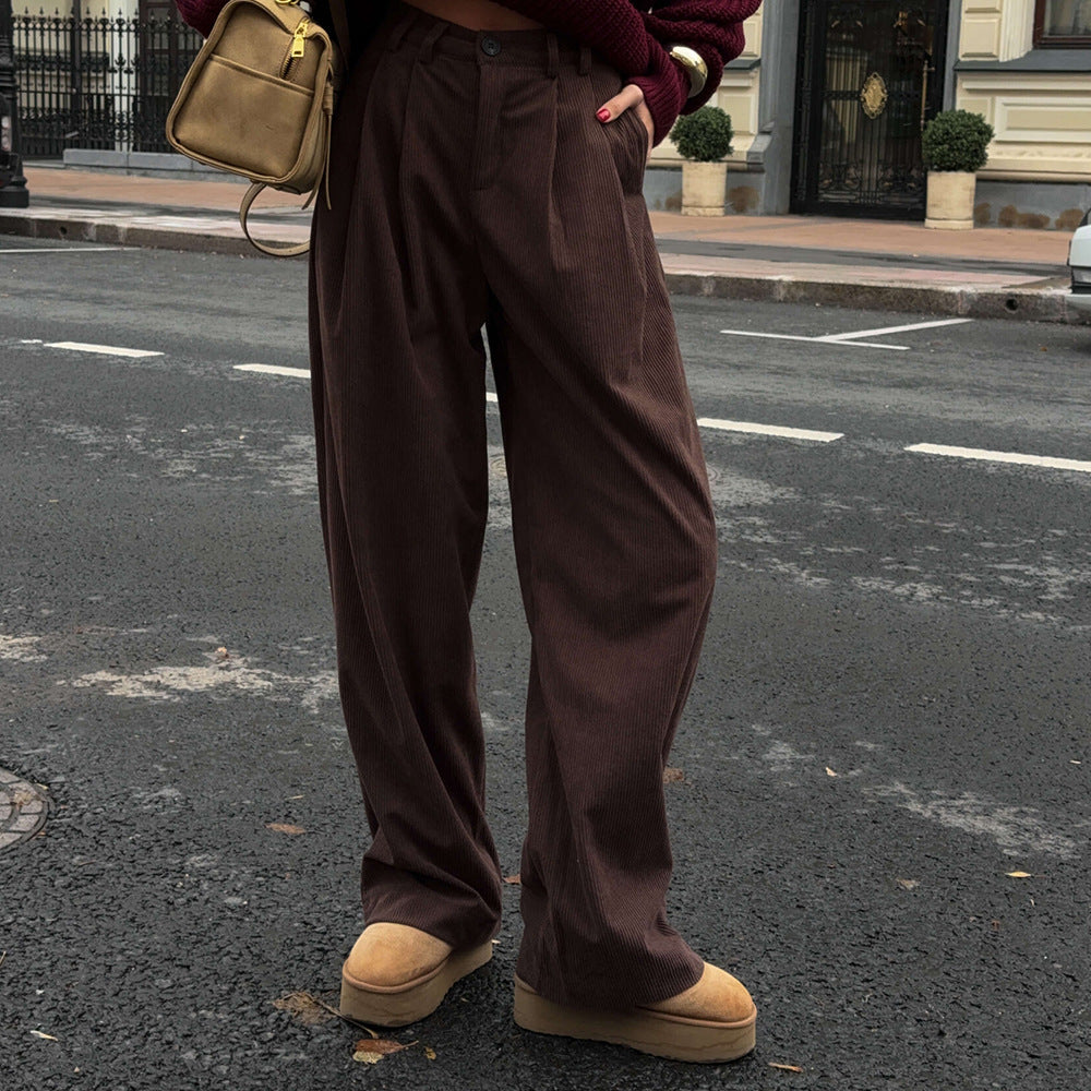 Wide corduroy pants for women with pleats Chic and Style