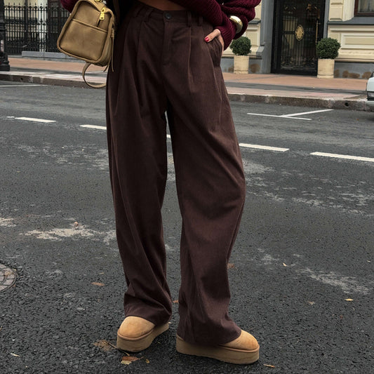 Wide corduroy pants for women with pleats Chic and Style