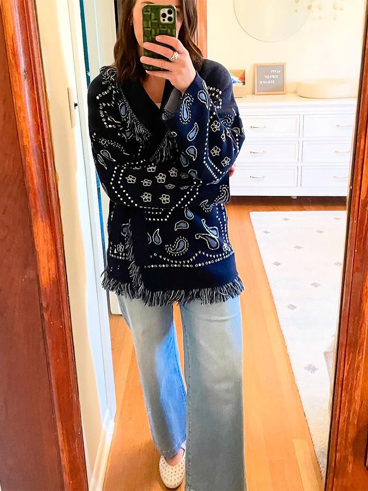 Dames Fransen Poncho avec motif Bandana Chic und Stil