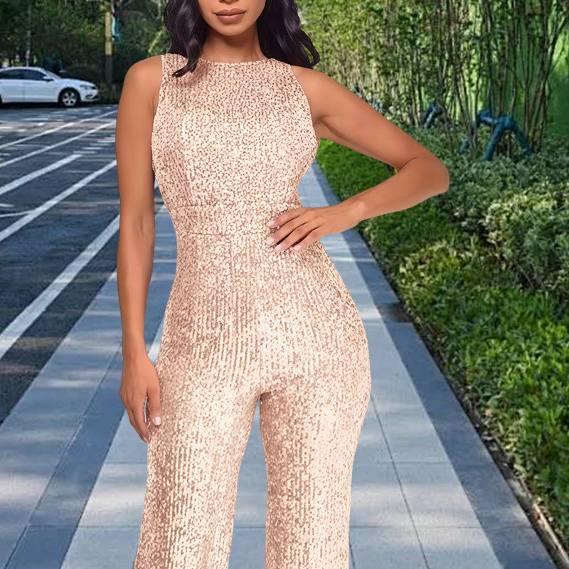 Women's Glamorous Jumpsuit with Sequin Details and Chic and Stylish Fitted Silhouette