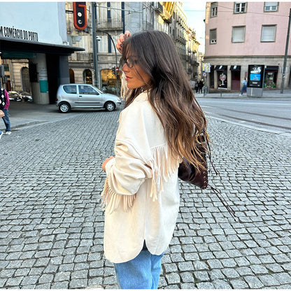 Fringed jacket for women in soft faux leather Chic und Stil